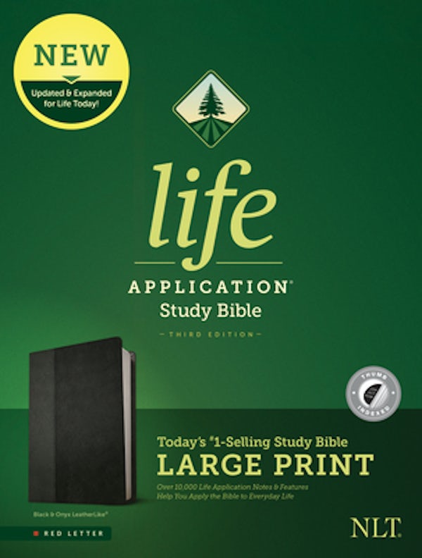 Cover image for NLT Life Application Study Bible, Third Edition, Large Print (Leatherlike, Black/Onyx, Indexed), isbn: 9781496439383