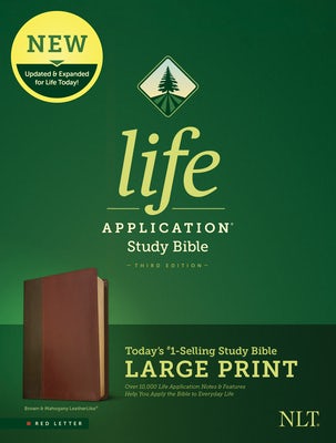 Cover image for NLT Life Application Study Bible, Third Edition, Large Print (Red Letter, Leatherlike, Brown/Tan), isbn: 9781496439406