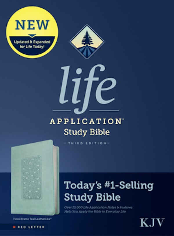 Cover image for KJV Life Application Study Bible, Third Edition (Leatherlike, Floral Frame Teal, Red Letter), isbn: 9781496439758
