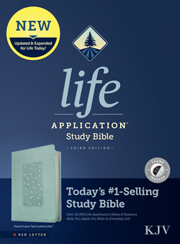 Cover image for KJV Life Application Study Bible, Third Edition (Leatherlike, Floral Frame Teal, Indexed, Red Letter), isbn: 9781496439765
