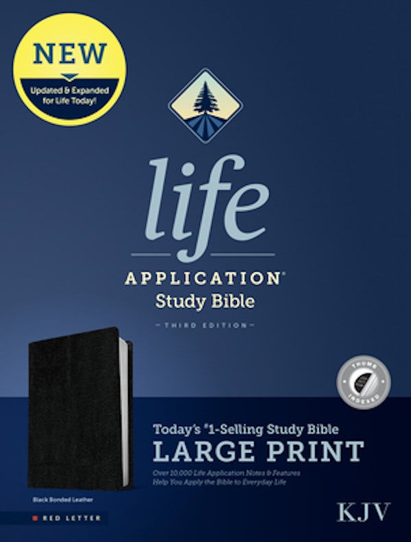 Cover image for KJV Life Application Study Bible, Third Edition, Large Print (Bonded Leather, Black, Indexed, Red Letter), isbn: 9781496439888