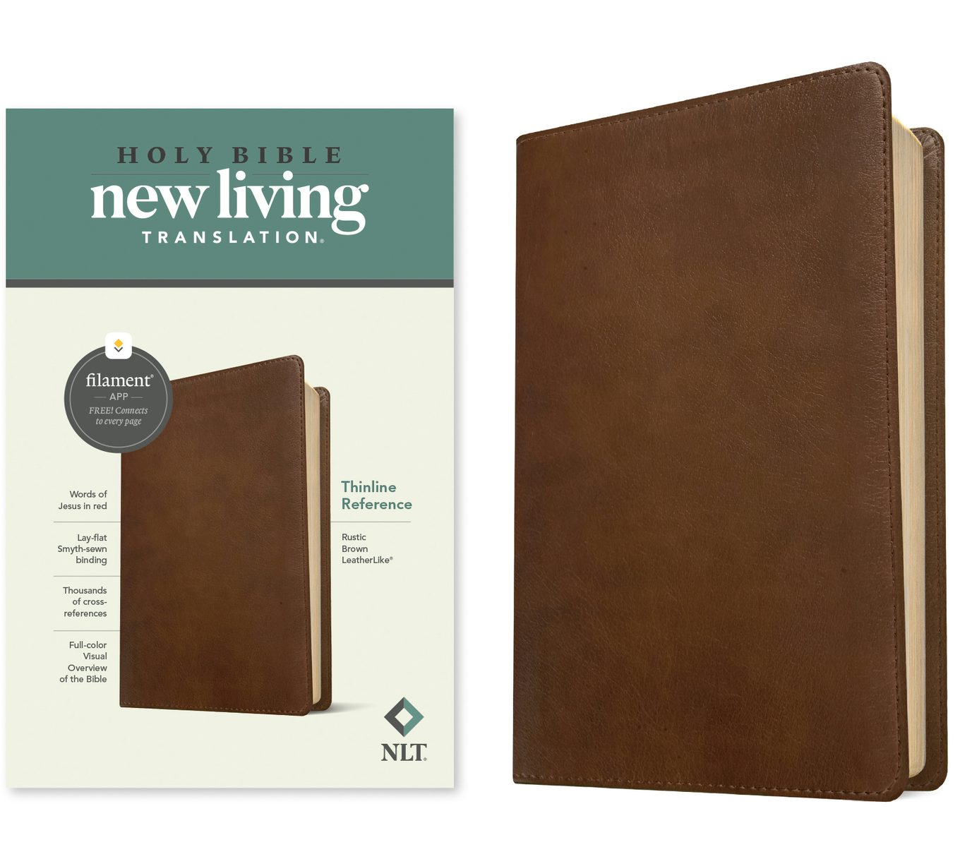 Cover image for NLT Thinline Reference Bible, Filament Enabled Edition (Red Letter, Leatherlike, Rustic Brown), isbn: 9781496444820