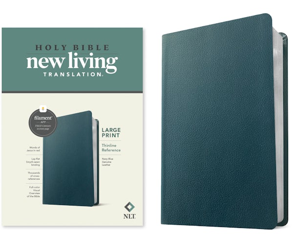 Cover image for NLT Large Print Thinline Reference Bible, Filament Enabled Edition (Red Letter, Genuine Leather, Blue), isbn: 9781496444936