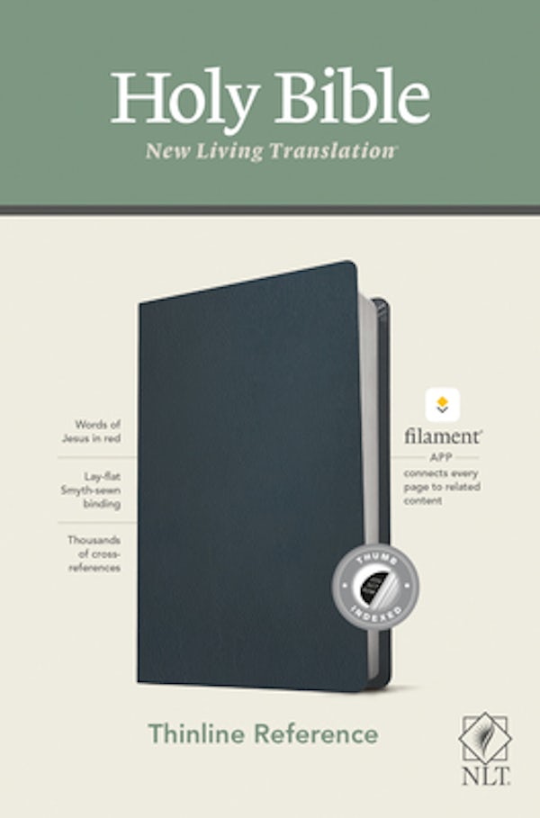 Cover image for NLT Thinline Reference Bible, Filament Enabled Edition (Red Letter, Genuine Leather, Blue, Indexed), isbn: 9781496445254