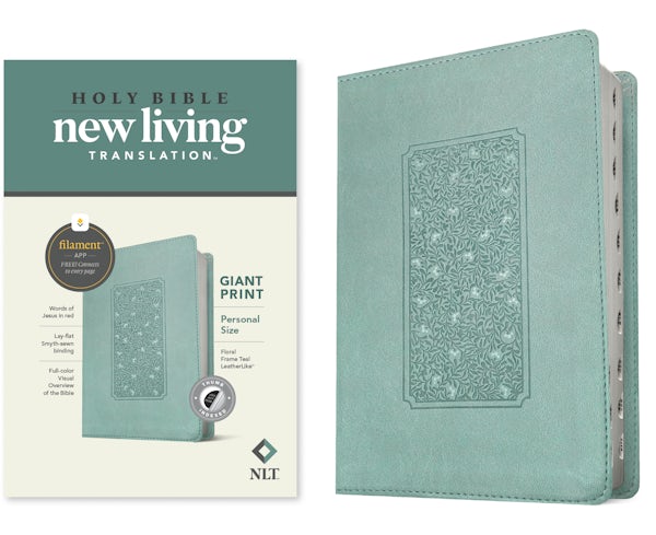 Cover image for NLT Personal Size Giant Print Bible, Filament Enabled Edition (Red Letter, Leatherlike, Floral Frame Teal, Indexed), isbn: 9781496445278