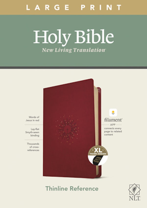 Cover image for NLT Large Print Thinline Reference Bible, Filament Enabled Edition (Red Letter, Leatherlike, Berry, Indexed), isbn: 9781496445339