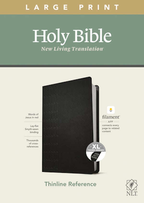 Cover image for NLT Large Print Thinline Reference Bible, Filament Enabled Edition (Red Letter, Leatherlike, Black, Indexed), isbn: 9781496445346