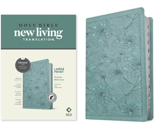 Cover image for NLT Large Print Thinline Reference Bible, Filament Enabled Edition (Red Letter, Leatherlike, Floral/Teal, Indexed), isbn: 9781496445353