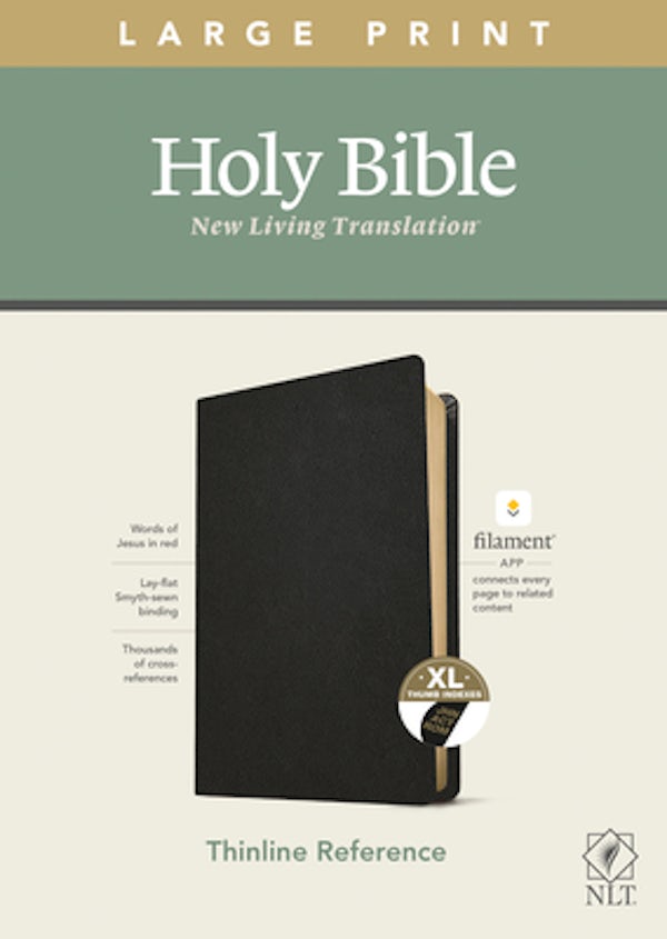 Cover image for NLT Large Print Thinline Reference Bible, Filament Enabled Edition (Red Letter, Genuine Leather, Black, Indexed), isbn: 9781496445360