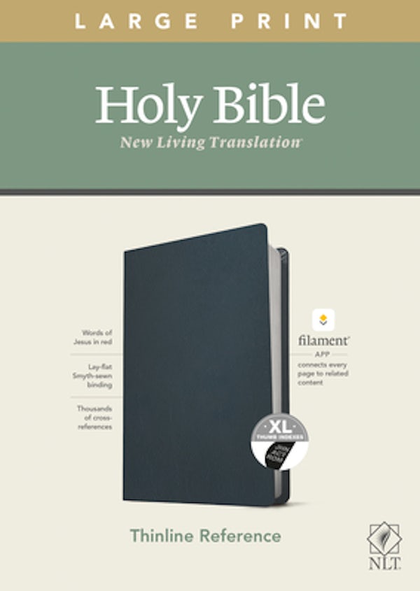 Cover image for NLT Large Print Thinline Reference Bible, Filament Enabled Edition (Red Letter, Genuine Leather, Blue, Indexed), isbn: 9781496445377