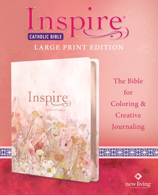 Cover image for Inspire Catholic Bible NLT Large Print (Leatherlike, Pink Fields with Rose Gold), isbn: 9781496446831