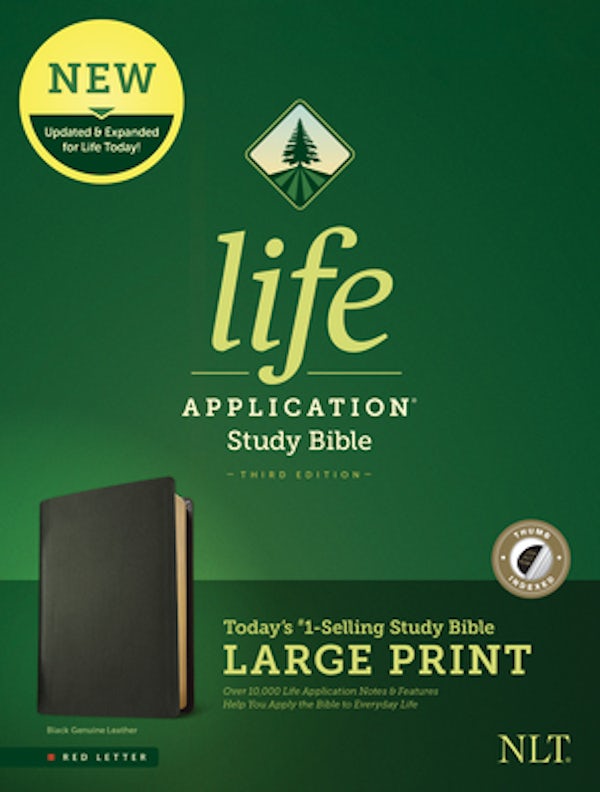Cover image for NLT Life Application Study Bible, Third Edition, Large Print (Red Letter, Genuine Leather, Black, Indexed), isbn: 9781496446879
