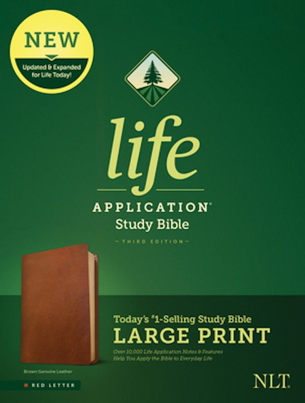 Cover image for NLT Life Application Study Bible, Third Edition, Large Print (Red Letter, Genuine Leather, Brown), isbn: 9781496446886