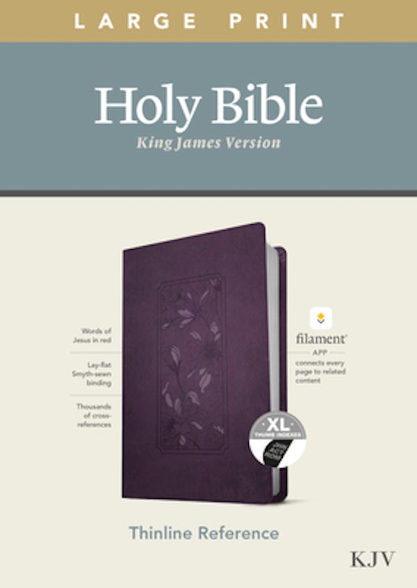 Cover image for KJV Large Print Thinline Reference Bible, Filament Enabled Edition (Red Letter, Leatherlike, Floral/Purple, Indexed), isbn: 9781496447227