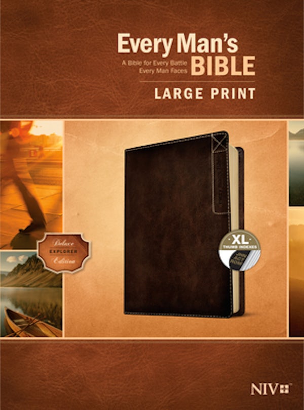 Cover image for Every Man's Bible Niv, Large Print, Deluxe Explorer Edition (Leatherlike, Rustic Brown, Indexed), isbn: 9781496447951