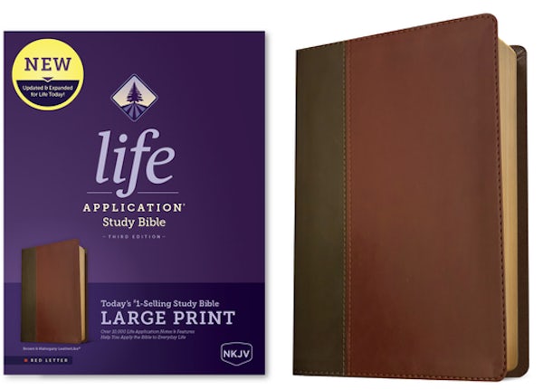 Cover image for NKJV Life Application Study Bible, Third Edition, Large Print (Leatherlike, Brown/Mahogany, Red Letter), isbn: 9781496452054