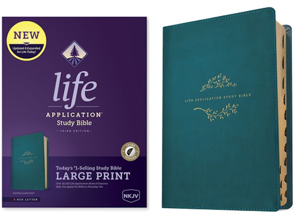 Cover image for NKJV Life Application Study Bible, Third Edition, Large Print (Leatherlike, Teal Blue, Indexed, Red Letter), isbn: 9781496452085