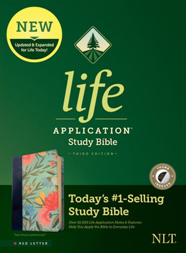 Cover image for NLT Life Application Study Bible, Third Edition (Leatherlike, Teal Floral, Indexed, Red Letter), isbn: 9781496455284