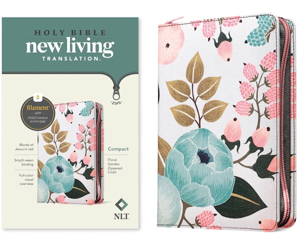 Cover image for NLT Compact Zipper Bible, Filament Enabled (Cloth, Floral Garden, Red Letter), isbn: 9781496455505