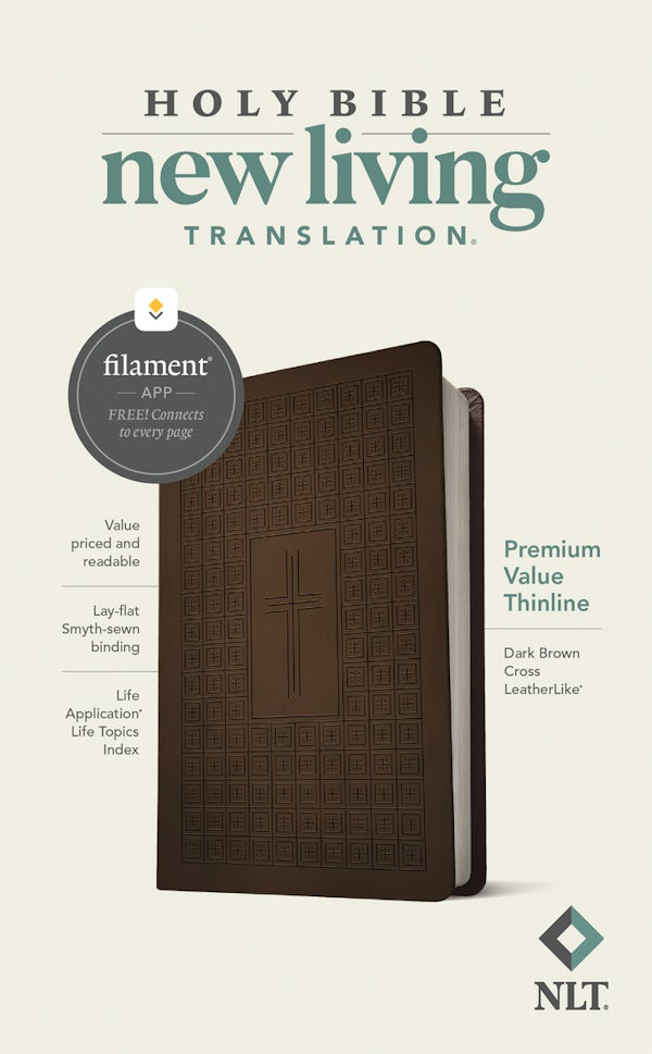 Cover image for NLT Premium Value Thinline Bible, Filament Enabled (Leatherlike, Dark Brown Cross), isbn: 9781496458063