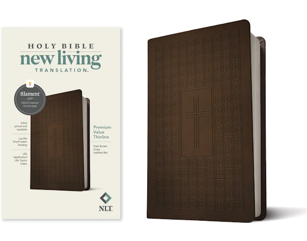 Cover image for NLT Premium Value Thinline Bible, Filament Enabled (Leatherlike, Dark Brown Cross), isbn: 9781496458063