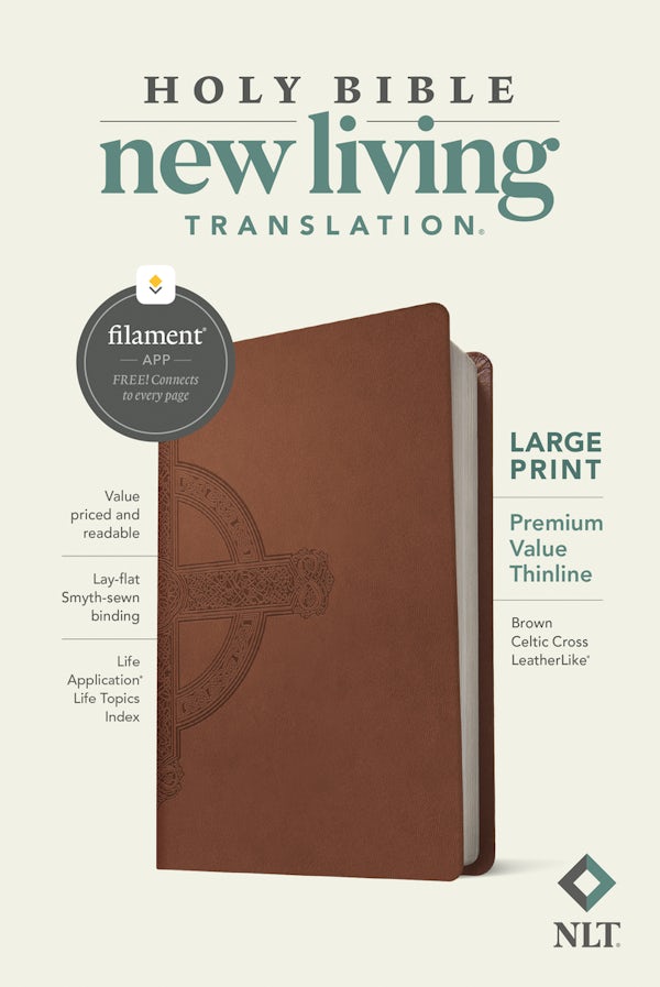 Cover image for NLT Large Print Premium Value Thinline Bible, Filament Enabled (Leatherlike, Brown Celtic Cross), isbn: 9781496458087