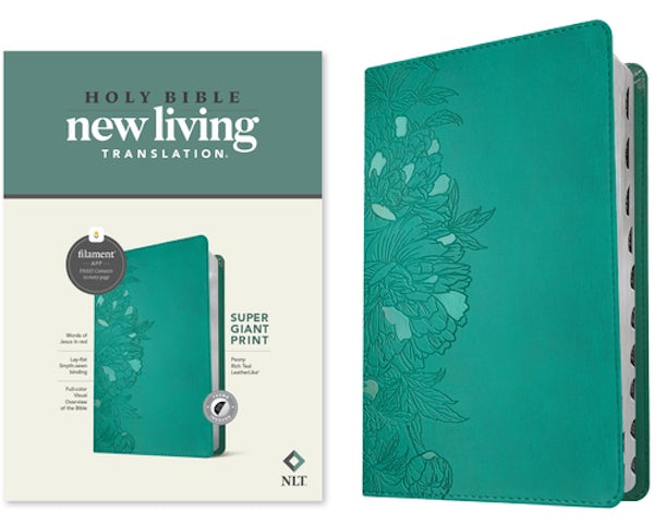 Cover image for NLT Super Giant Print Bible, Filament Enabled (Leatherlike, Peony Rich Teal, Indexed, Red Letter), isbn: 9781496458131