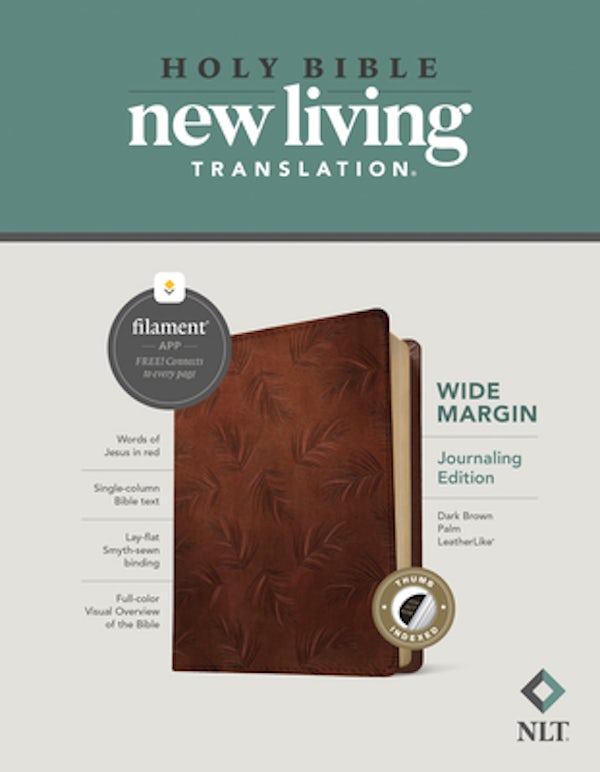 Cover image for NLT Wide Margin Bible, Filament Enabled (Leatherlike, Dark Brown Palm, Indexed, Red Letter), isbn: 9781496458988