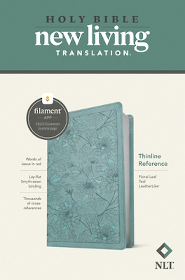 Cover image for NLT Thinline Reference Bible, Filament Enabled (Leatherlike, Floral Leaf Teal, Red Letter), isbn: 9781496459176