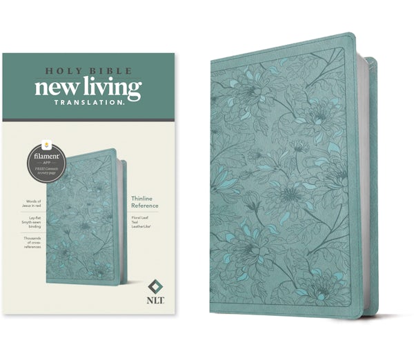 Cover image for NLT Thinline Reference Bible, Filament Enabled (Leatherlike, Floral Leaf Teal, Red Letter), isbn: 9781496459176