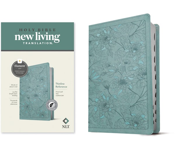 Cover image for NLT Thinline Reference Bible, Filament Enabled (Leatherlike, Floral Leaf Teal, Indexed, Red Letter), isbn: 9781496459183