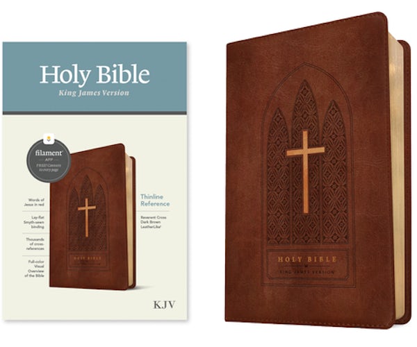 Cover image for KJV Thinline Reference Bible, Filament Enabled (Leatherlike, Reverent Cross Dark Brown, Red Letter), isbn: 9781496460493