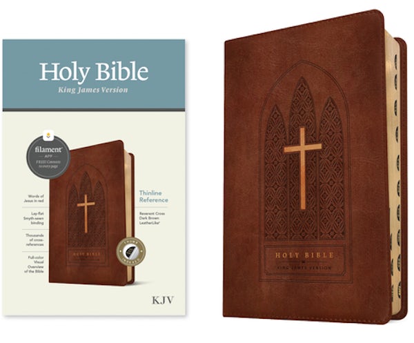 Cover image for KJV Thinline Reference Bible, Filament Enabled (Leatherlike, Reverent Cross Dark Brown, Indexed, Red Letter), isbn: 9781496460509