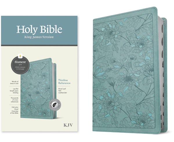 Cover image for KJV Thinline Reference Bible, Filament Enabled (Leatherlike, Floral Leaf Teal, Indexed, Red Letter), isbn: 9781496460523