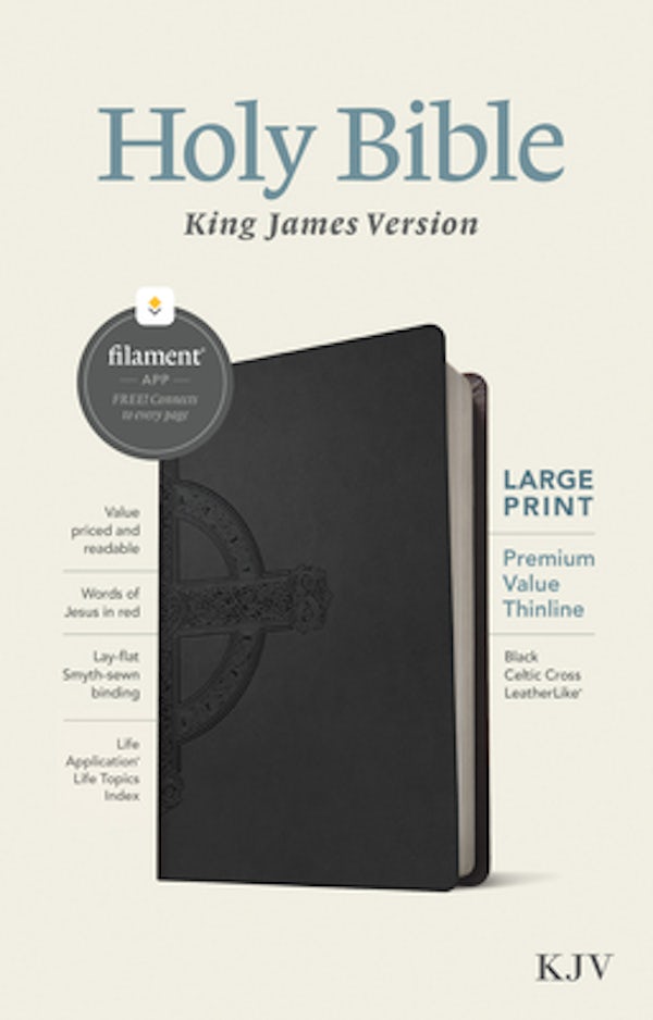 Cover image for KJV Large Print Premium Value Thinline Bible, Filament Enabled (Leatherlike, Black Celtic Cross, Red Letter), isbn: 9781496460578