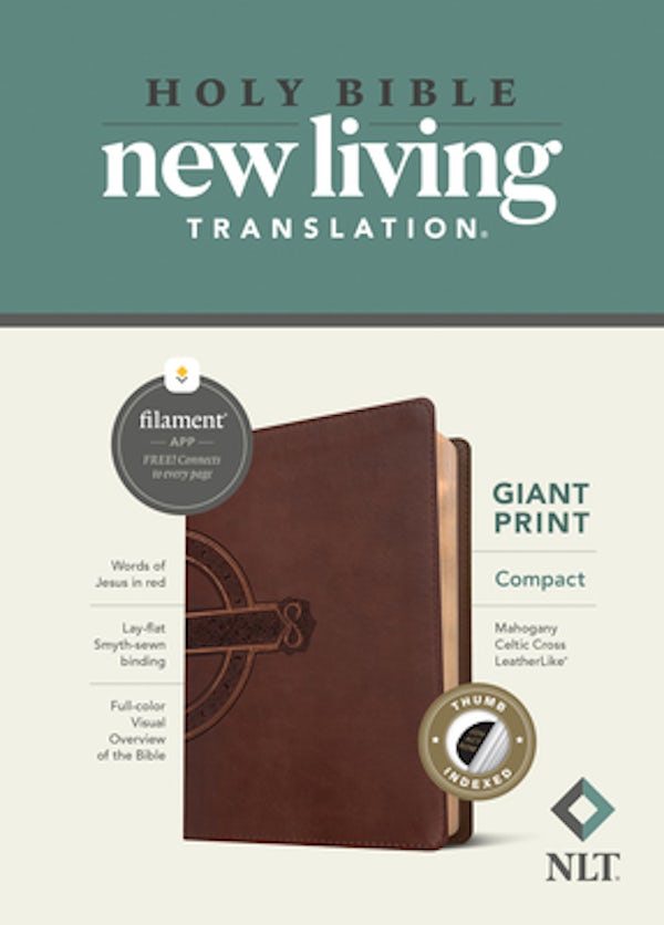 Cover image for NLT Compact Giant Print Bible, Filament Enabled (Leatherlike, Mahogany Celtic Cross, Indexed, Red Letter), isbn: 9781496460592