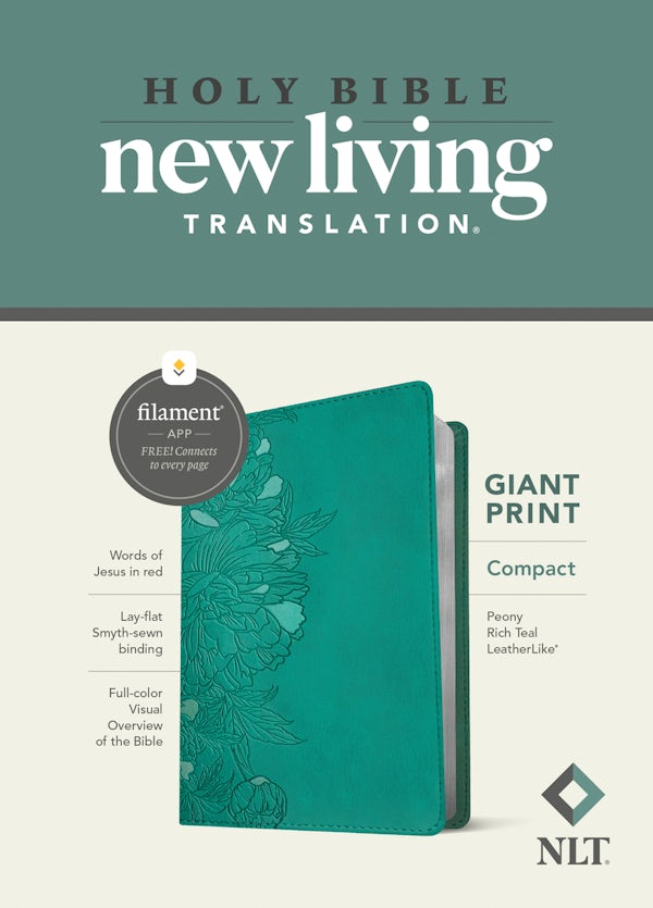 Cover image for NLT Compact Giant Print Bible, Filament Enabled (Leatherlike, Peony Rich Teal, Red Letter), isbn: 9781496460608