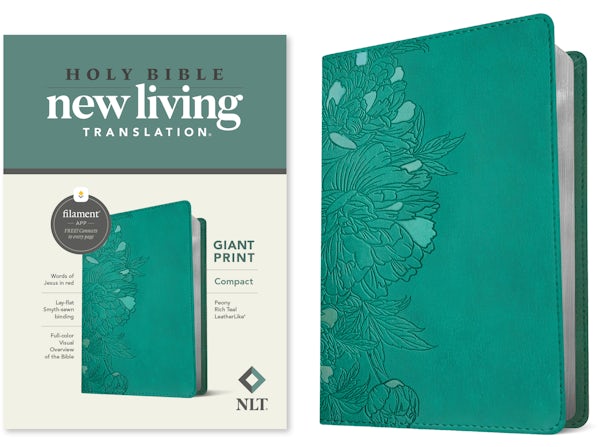 Cover image for NLT Compact Giant Print Bible, Filament Enabled (Leatherlike, Peony Rich Teal, Red Letter), isbn: 9781496460608