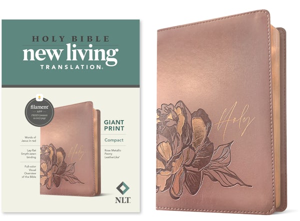 Cover image for NLT Compact Giant Print Bible, Filament Enabled (Leatherlike, Rose Metallic Peony, Red Letter), isbn: 9781496460622