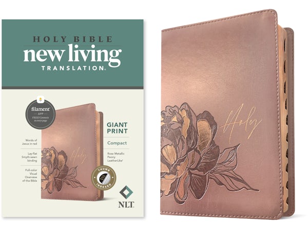 Cover image for NLT Compact Giant Print Bible, Filament Enabled (Leatherlike, Rose Metallic Peony, Indexed, Red Letter), isbn: 9781496460639