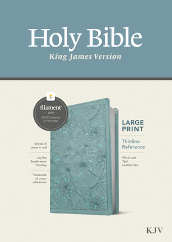 Cover image for KJV Large Print Thinline Reference Bible, Filament Enabled (Leatherlike, Floral Leaf Teal, Red Letter), isbn: 9781496460851