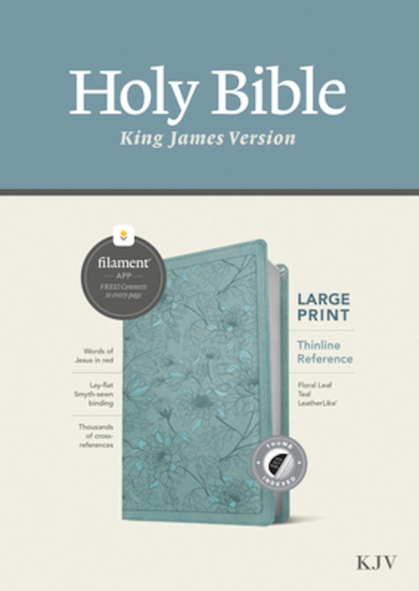 Cover image for KJV Large Print Thinline Reference Bible, Filament Enabled (Leatherlike, Floral Leaf Teal, Indexed, Red Letter), isbn: 9781496460868