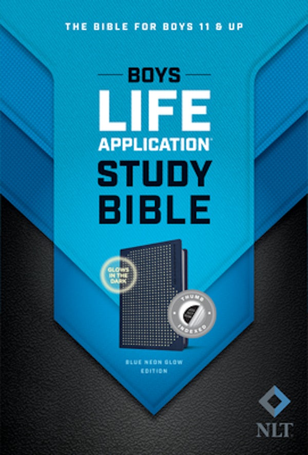 Cover image for NLT Boys Life Application Study Bible, Tutone (Leatherlike, Blue/Neon/Glow, Indexed), isbn: 9781496461452