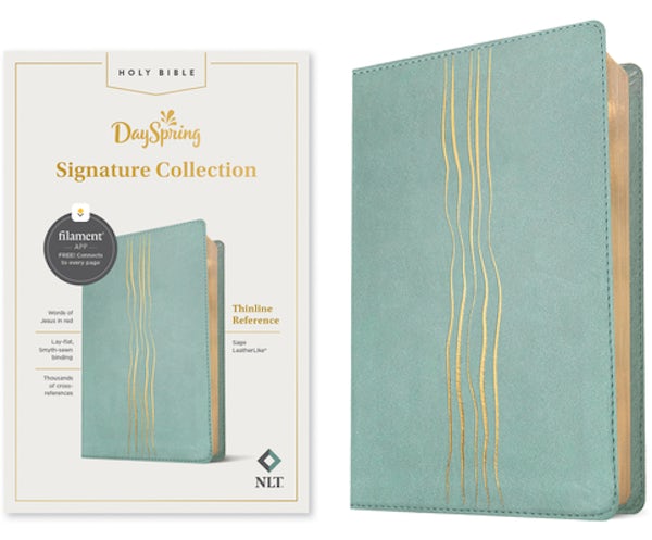 Cover image for NLT Thinline Reference Bible, Dayspring Signature Collection, Filament Enabled (Leatherlike, Sage, Red Letter), isbn: 9781496461643