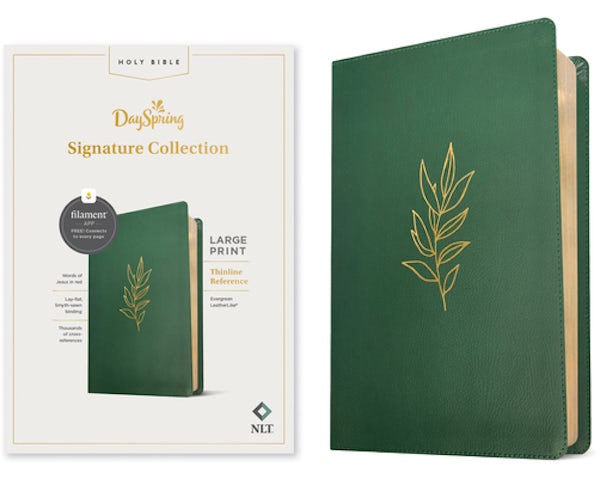 Cover image for NLT Large Print Thinline Reference Bible, Dayspring Signature Collection, Filament Enabled (Leatherlike, Evergreen, Red Letter), isbn: 9781496461650