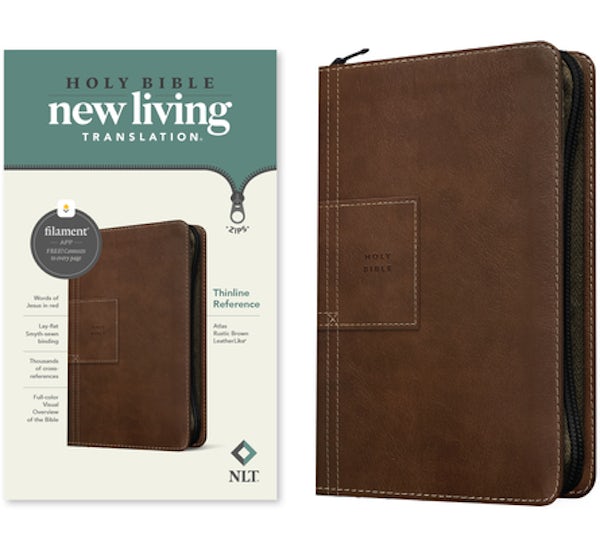 Cover image for NLT Thinline Reference Zipper Bible, Filament Enabled (Leatherlike, Atlas Rustic Brown, Red Letter), isbn: 9781496466181
