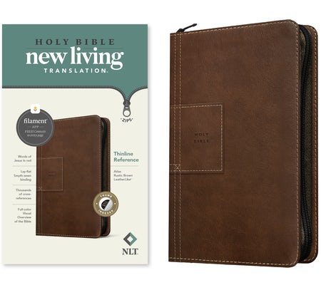 Cover image for NLT Thinline Reference Zipper Bible, Filament Enabled (Leatherlike, Atlas Rustic Brown, Indexed, Red Letter), isbn: 9781496466211