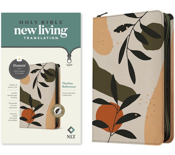 Cover image for NLT Thinline Reference Zipper Bible, Filament Enabled (Leatherlike, Sunset Branches, Indexed, Red Letter), isbn: 9781496466228