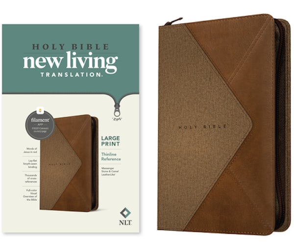 Cover image for NLT Large Print Thinline Reference Zipper Bible, Filament Enabled (Leatherlike, Messenger Stone & Camel, Red Letter), isbn: 9781496466242