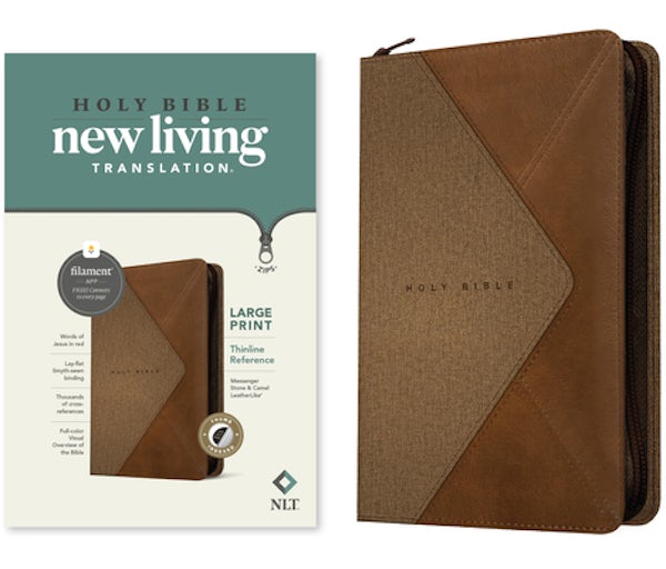 Cover image for NLT Large Print Thinline Reference Zipper Bible, Filament Enabled (Leatherlike, Messenger Stone & Camel, Indexed, Red Letter), isbn: 9781496466273